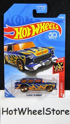 2018  Hot Wheels  Blue  Classic '55 Nomad  Flames   Card #146   HW42-060418