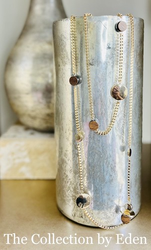 Alfani Necklace-Gold & Brown Extra Long Box Chain w/ Wood Disc Accents - Picture 2 of 3
