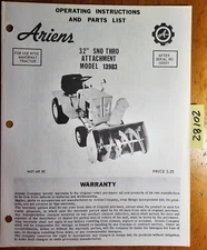 Ariens 13983 32" Sno-Thro Snowthrower for Manorway Tractor Operator Parts Manual
