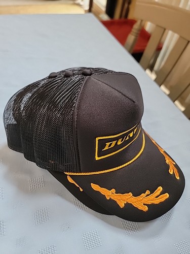 Vintage New DUNLOP 80s Otto Black Trucker Hat Cap Snapback Gold ScrambleEggPatch - Picture 10 of 10