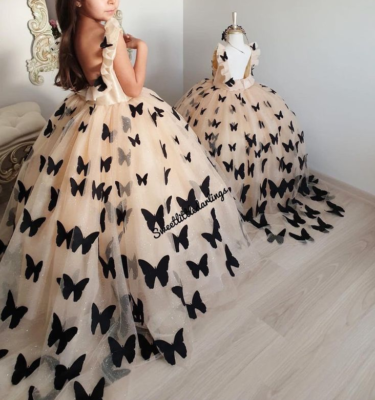 Champagne Ball Puffy Toddler Flower Girl Dresses Pageant Black Butterflies  | eBay