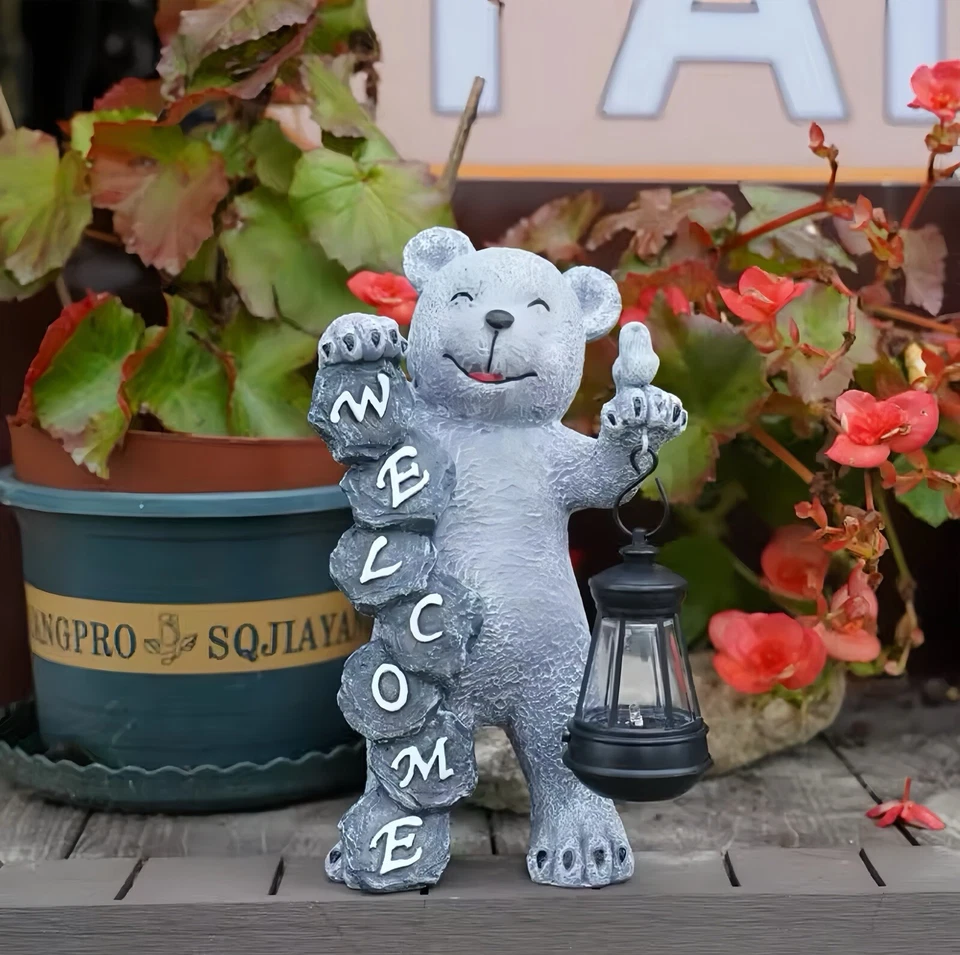 Solar LED Bear Statue Cute Garden Figurine Yard Decor for Outdoor Decoration - image 4 of 4