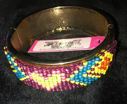NWT Betsey Johnson Flights of Fancy Seed Beaded & Pink Glitter Bangle - Picture 5 of 5