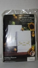 TOBIN TERRY KITCHEN TOWELS "GARDEN FLOWERS" STAMPED FOR EMBROIDERY