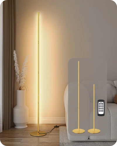EDISHINE LED Standing Floor Lamp, Dimmable Corner Floor Lamp with Remote, Gold