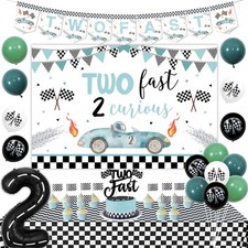 Two Fast 2 Curious Decoration for Boys Girls, Vintage Two Fast Birthday Decor...