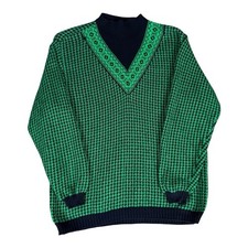 United Colors Of Benetton Sweater Size M Green Houndstooth Cotton Knit Italy VTG
