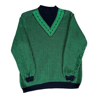 United Colors Of Benetton Sweater Size M Green Houndstooth Cotton Knit Italy VTG
