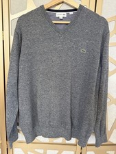 Lacoste V Neck Logo Lightweight Sweater Mens Gray 100 Cotton Pullover Size 2XL