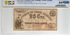 NC CR-146 1863 $0.25 North Carolina Paper Money - PCGS-B Choice Unc 64 - PLUS — photo 1