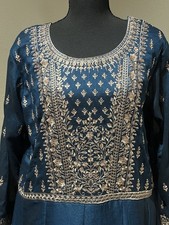 Women  s Blue Chiffon Anarkali Salwar Kameez w/ Dupatta, Sequin Embroidered