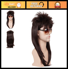 Men's Mullet Wig for 80s Costumes, Fancy Party Accessory, Cosplay Brown Hair
