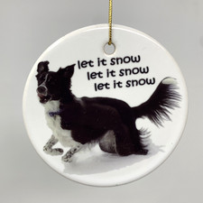 Christmas Border Collie Ceramic Ornament 2.75" Circle Pet Let It Snow