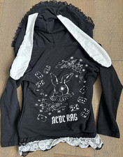 ACDC RAG One Size Black/White Full Zip Bunny Graphic Lace Trim Hoodie