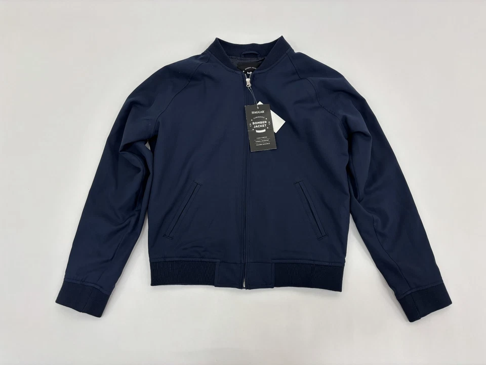 Haggar Gabardine Full Zip Mens Bomber Jacket Navy Blue Stretch Lightweight S NWT - Image 3 of 4