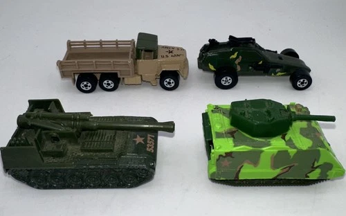 Vintage 1974-1982 Hot Wheels Lot: 4 Military Tanks Truck Dune Buggy U.S Army