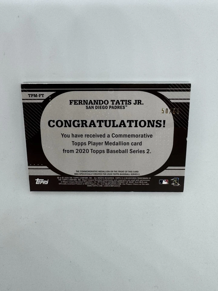 2020 Topps Series 2 FERNANDO TATIS JR. Player Medallion Retail Coin #d 50/50 - Image 2 of 2