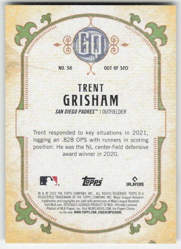 2022 Topps Gypsy Queen #38 Trent Grisham San Diego Padres - Picture 2 of 2