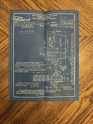 Antique 1933 Pennsylvania Railroad Train Tender Blueprint Paperwork