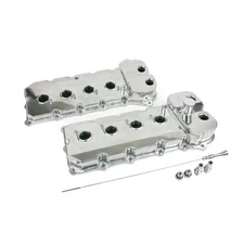 Ford 5.0L Coyote Mod Motor Fabricated Polished Aluminum Valve Covers w/ Dipstick