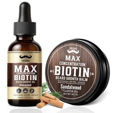 4X Concentration Biotin Beard Kit for Men   Unscented Oil  Sandalwood Balm S...