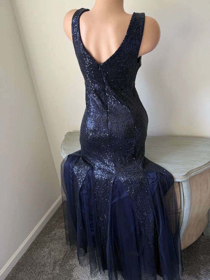 Maxi Vestido Sin Mangas Lentejuelas Medianoche Azul Marino Sirena Formal Para Mujer Talla S” Foto 3 de 4