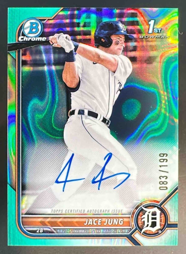 2022 Bowman Draft Jace Jung Chrome Auto Aqua Lava Ref /199 #CDA-JJ 1st Bowman