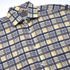 Thomas Dean Mens Button Down Shirt Yellow Grey Plaid Cotton Size M Long Sleeve