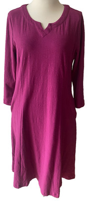 Adini 100% cotton slub jersey dress 3/4 sleeves scoop neck with V pockets Size M