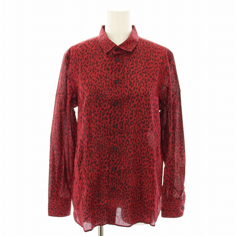 【Tops】SAINT LAURENT PARIS 2013 Camicia Blusa Manica Lunga Stampa Leopardata F40 Rosso