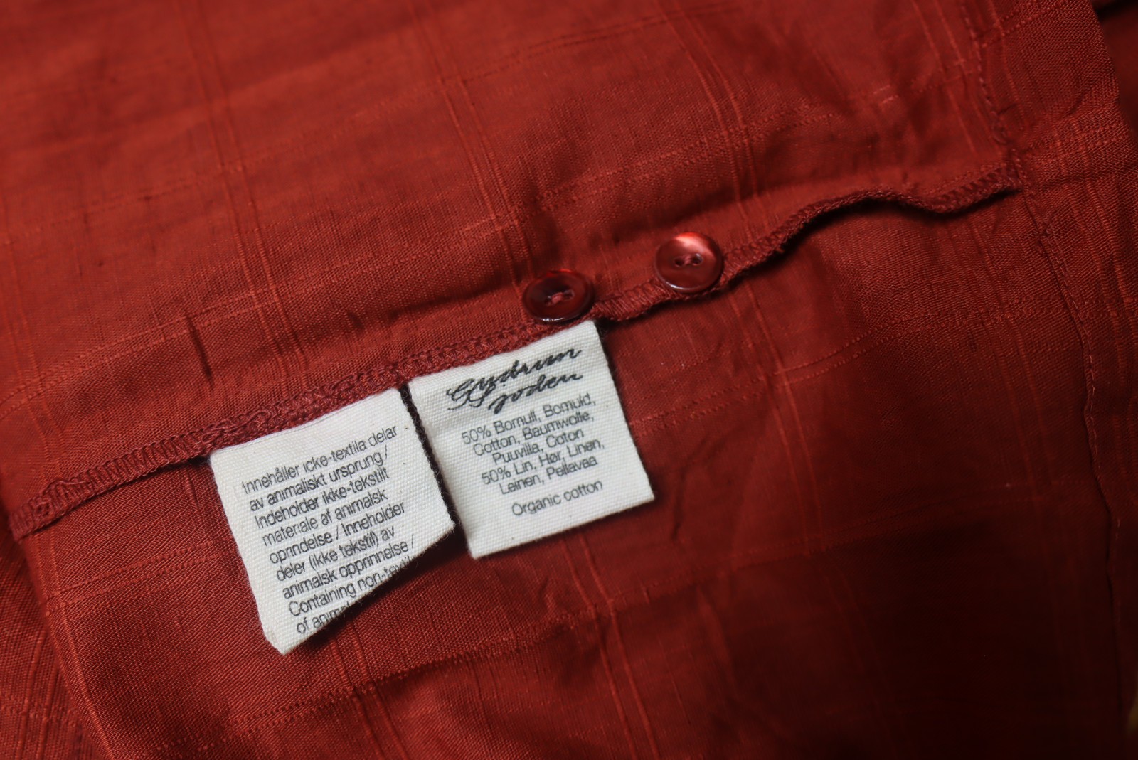 RRP £104 GUDRUN SJODEN M/12-14 UK RUST Woven Cotton/Linen Buttoned Coat Dress image 4