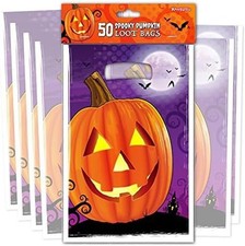 50 Pcs Jack O  Lantern Pumpkin Halloween Treat Bags with Handles                
