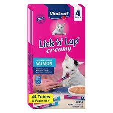 Lick 'n' Lap Snack Creamy, Cat Treat with Real Salmon, 44 Count