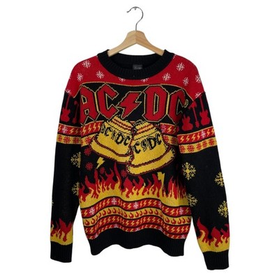 AC/DC Hells Bells Ugly Christmas Sweater Red Black Yellow Official Licensed L