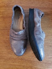 Clarks Collection Jenette Ruby Gold Metallic Leather Flats Loafer 6.5 M Cushiond