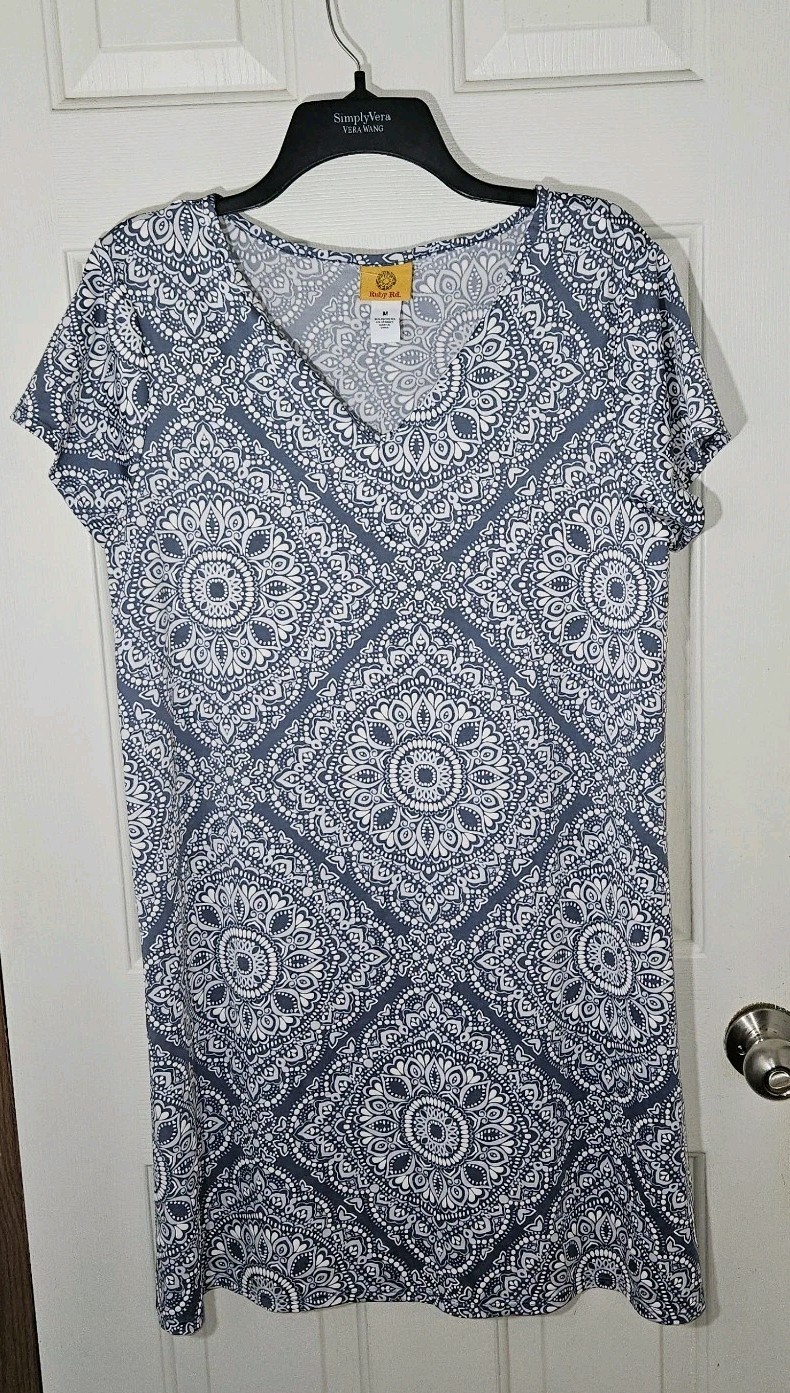 Ruby Rd. Mini Shift Dress Blue Textured Medallion… - image 1