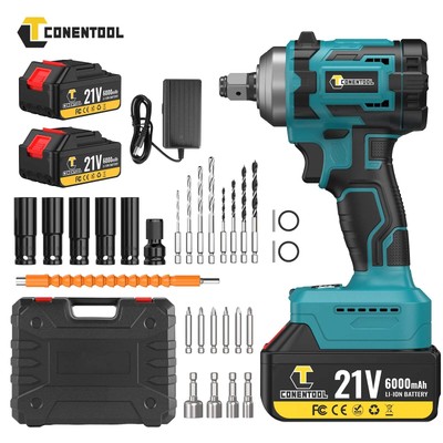 CONENTOOL 21V Power Impact Wrenches with 2x 6.0Ah Battery Brushless Cordless Wre