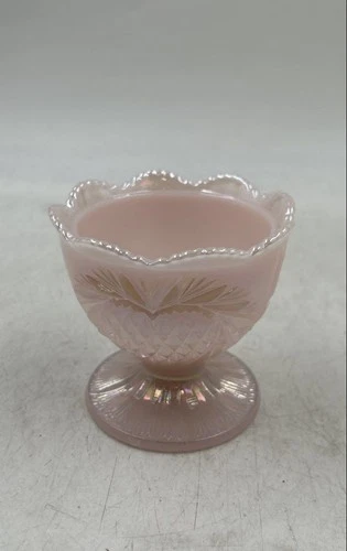 Vintage Pink Glass Scalloped Rim Round Mid-Century Modern Footed Goblet