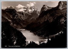 Gosausee mit Dachstein Austria Mountain Lake Scene Black & White RPPC