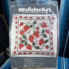 Needlecraft Wonderart 12x12 Needlepoint Pillow Kit NOS 6612 Strawberries-VTG