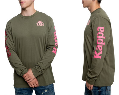 Kappa Mens Authentic Ruiz Long Sleeve T-shirt Size S Green Pink Athleisure Hike