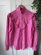 Victoria Beckham Frilly Blouse UK 10/12 Pink Pie Crust Collar Romantic Sample
