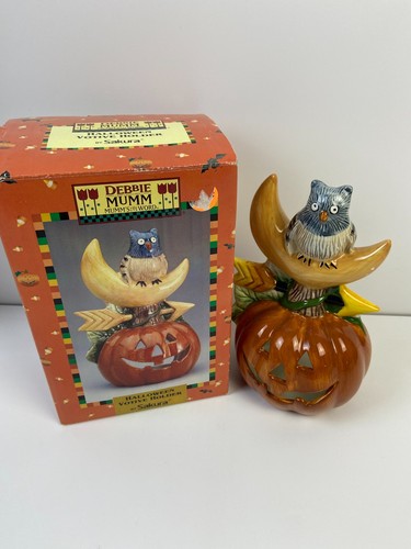 Debbie Mumm Sakura Halloween Votive Holder Pumpkin Owl Moon Vintage 1998 Mint