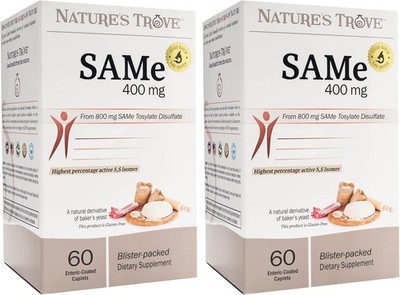 Sam-E 400Mg 120 Enteric Coated Caplets 1 OR 2 Boxes of 60 Vegan Kosher Non-Gmo