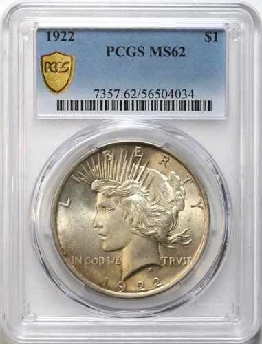 1922 $1 Peace Silver Dollar PCGS MS62 - Excellent Luster / Lightly Toned