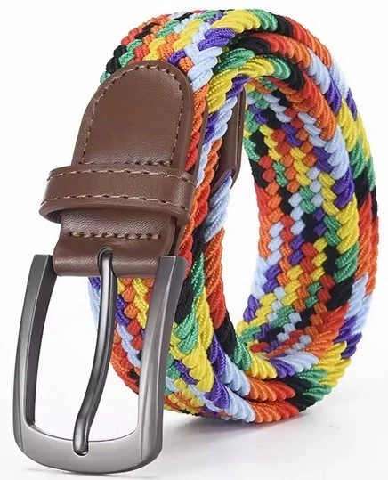 Nuevo Para hombres Mujeres Cinturón Multicolor Tejido Lona Trenzada Elástico Jeans Cinturones Hebilla Foto 2 de 4