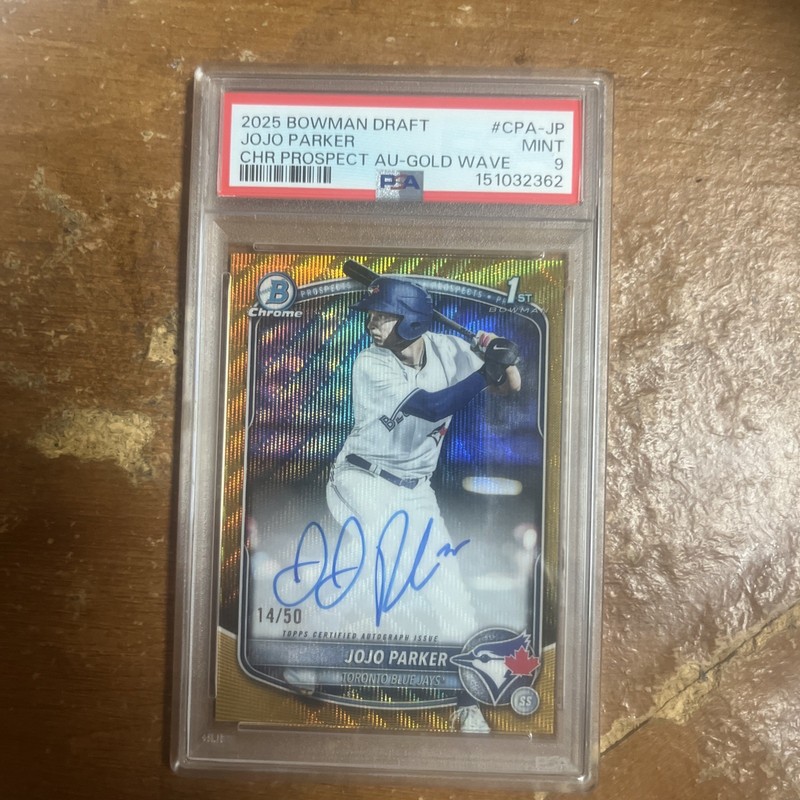 Jo Jo Parker 2025 Bowman Draft 1ST Gold Wave /50 Psa 9 Bluejays