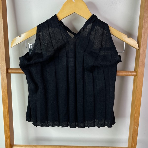 Dissh Tank Top Womens Medium Black Knit Linen Blend Halted Open Back Sleeveless