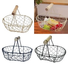 Metal Wire Egg Basket Farmhouse Kitchen Organizer Retro Storage Basket