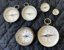Vintage Mini Compasses Lot Of 6 Made In Japan Germany Compass Aluminum Brass